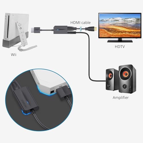 AUTOUTLET محول AUTOUTLET من Wii إلى HDMI بدقة 1080P مع كابل HDMI عالي السرعة بطول 6 أقدام، محول Wii2 HDMI مع مؤشر أزرق، إخراج الفيديو والصوت مع جاك صوت 3.5 مم متوافق مع الأجهزة بدقة Full HD - Image 5