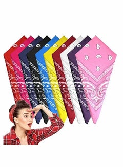 Paisley Print Bandanas Multi-Purpose Assorted Cowboy Bandanas Unisex Head Wrap Scarf Wristband for Adults and Kids 22x22 inch(10Pcs)