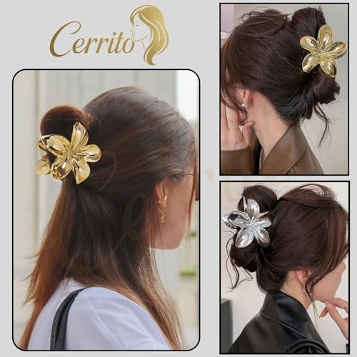 Cerrito Metallic 9 Pcs Flower Hair Claw Clip for Women – Large Strong Grip Cluture with Durable Spring, Metal-Like Gold Silver Rose Gold Finish, Stylish Mini Hair Accessory for Thick, Long & Curly - Image 4