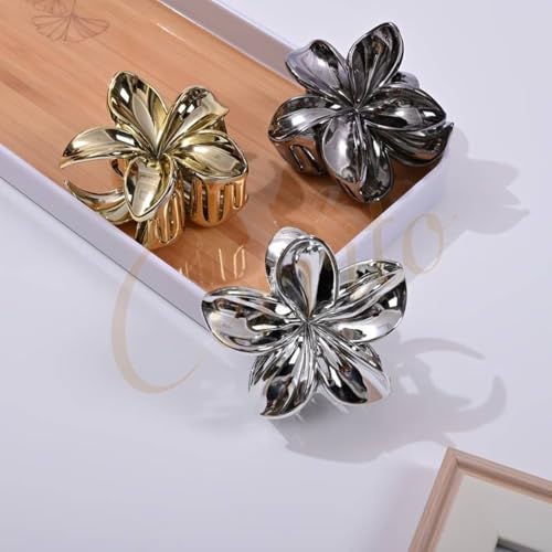 Cerrito Metallic 9 Pcs Flower Hair Claw Clip for Women – Large Strong Grip Cluture with Durable Spring, Metal-Like Gold Silver Rose Gold Finish, Stylish Mini Hair Accessory for Thick, Long & Curly - Image 5