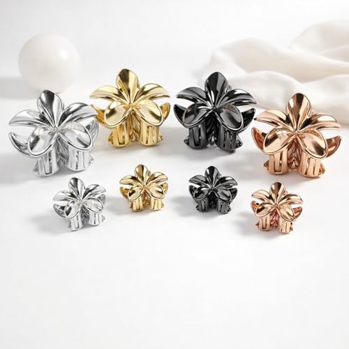 Cerrito Metallic 9 Pcs Flower Hair Claw Clip for Women – Large Strong Grip Cluture with Durable Spring, Metal-Like Gold Silver Rose Gold Finish, Stylish Mini Hair Accessory for Thick, Long & Curly - Image 1