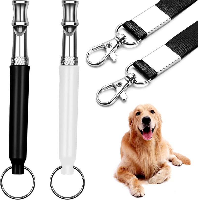 2 Pack Dog Whistle, Dog Whistle to Stop Barking Neighbors Dog, Adjustable Ultrasonic Silent Dog Whistle, Professional Recall Dog Training Whistles, with Lanyard (Black and White) - Image 1