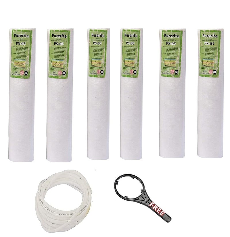 SAM 5 Micron 10 inch pp Spun Filter Candle Set with 1 Spanner and 2-Meter Pipe for All Type RO Water Purifier 10 inch (6)  - Image 1