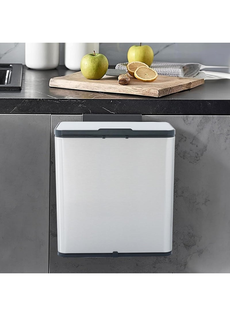 Umai UMAI 6L Hanging Steel Dustbin With Lid Washable Inner Bucket 21x11x24cm AntiOdour Dustbin For Room Office Trash Can For Kitchen Free Hanging Hooks Punch In Stickers Garbage BinSilver  - Image 1
