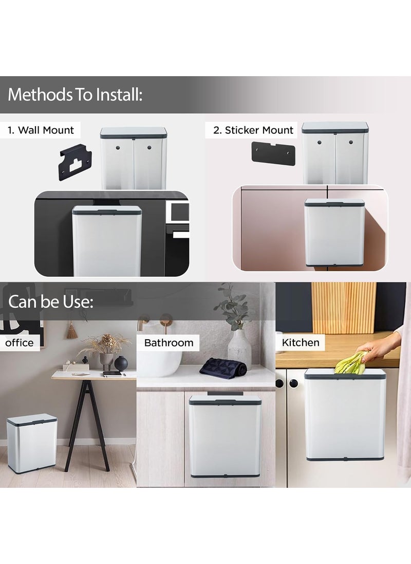 Umai UMAI 6L Hanging Steel Dustbin With Lid Washable Inner Bucket 21x11x24cm AntiOdour Dustbin For Room Office Trash Can For Kitchen Free Hanging Hooks Punch In Stickers Garbage BinSilver  - Image 5