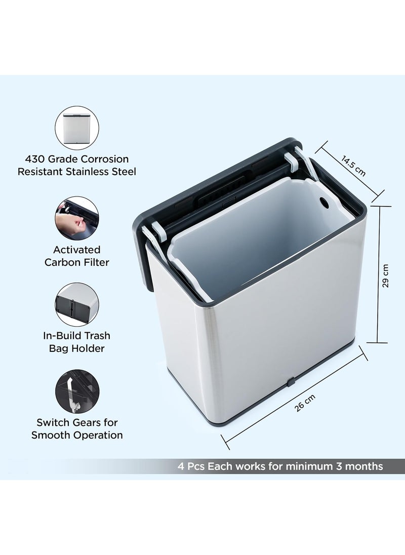 Umai UMAI 6L Hanging Steel Dustbin With Lid Washable Inner Bucket 21x11x24cm AntiOdour Dustbin For Room Office Trash Can For Kitchen Free Hanging Hooks Punch In Stickers Garbage BinSilver  - Image 4