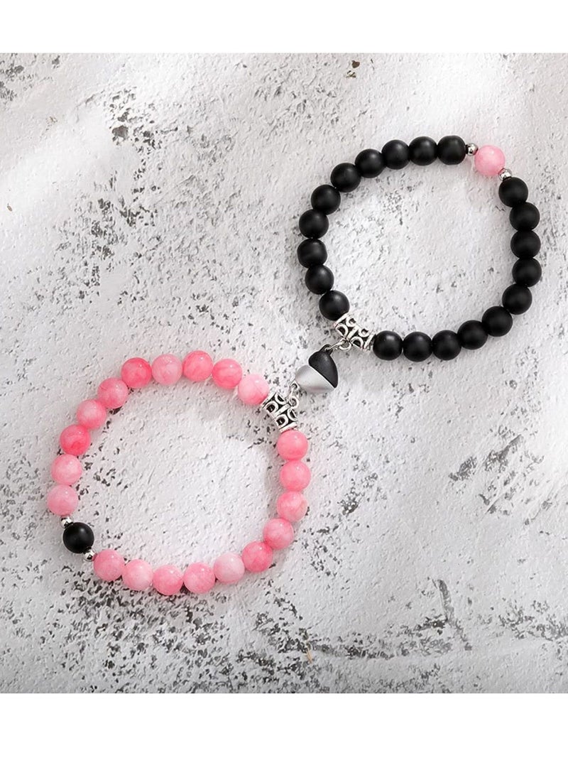 Suntown أساور مغناطيسية للأزواج، سوار المسافة بين الزوجين، سوار من أحجار الطاقة على شكل قلب، سوار من العقيق المرصع بالأحجار الكريمة، أساور متطابقة للأزواج، الصداقة، أفضل صديق، صديق وصديقة - Image 1