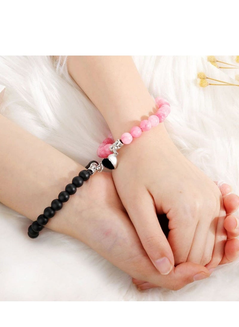 Suntown أساور مغناطيسية للأزواج، سوار المسافة بين الزوجين، سوار من أحجار الطاقة على شكل قلب، سوار من العقيق المرصع بالأحجار الكريمة، أساور متطابقة للأزواج، الصداقة، أفضل صديق، صديق وصديقة - Image 2