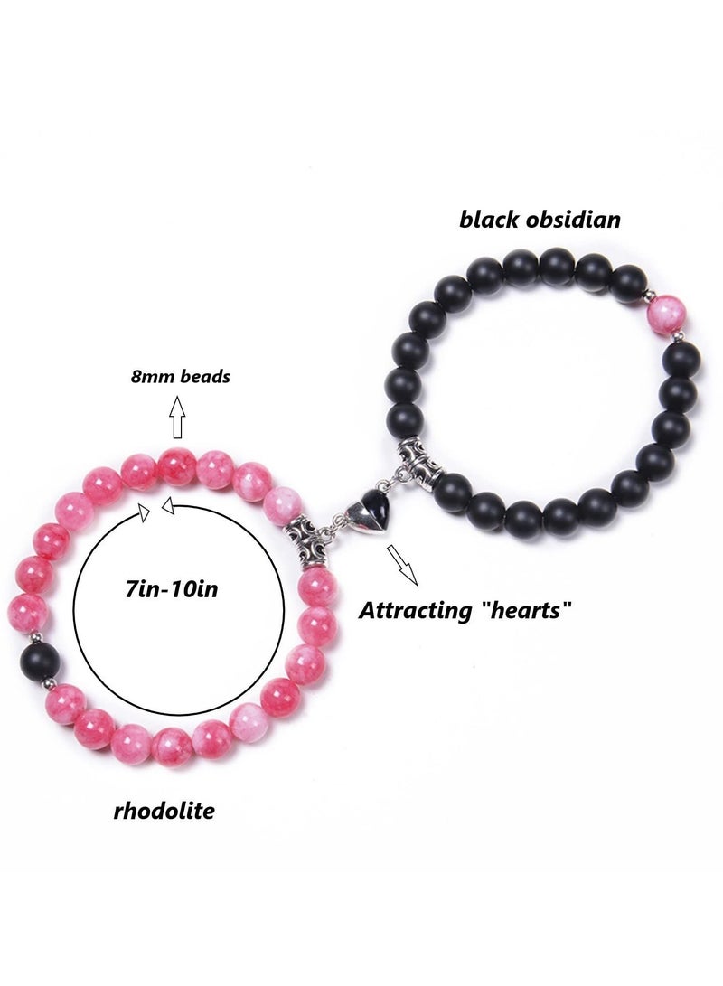 Suntown أساور مغناطيسية للأزواج، سوار المسافة بين الزوجين، سوار من أحجار الطاقة على شكل قلب، سوار من العقيق المرصع بالأحجار الكريمة، أساور متطابقة للأزواج، الصداقة، أفضل صديق، صديق وصديقة - Image 5