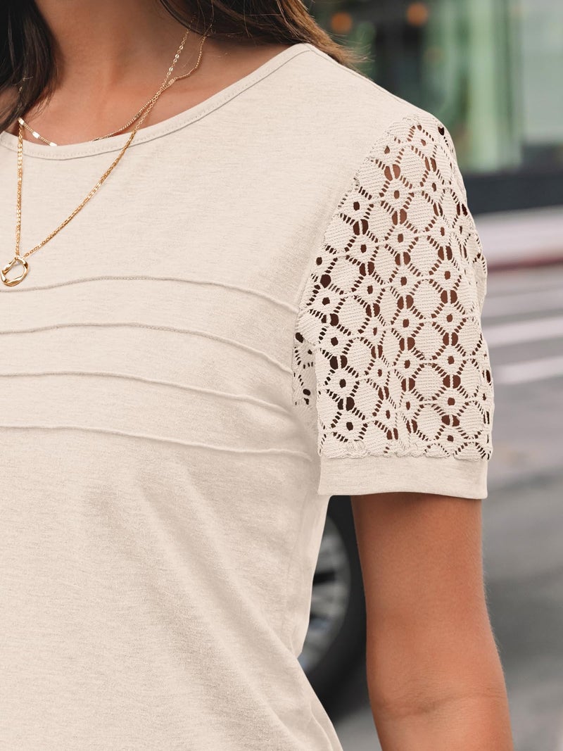 AUTOMET Short Sleeve Shirts for Women Summer Tops 2026 Spring Fashion Dressy Casual Outfits Lace Trendy Top Cute Work T Shirt Business Vacation Clothes Blouses Apricot XL - Image 5