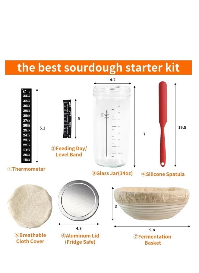 Generic - Sourdough Starter Kit Banneton Bread Proofing Basket Set, 1000ml/34oz Large Capacity Sourdough Starter Jar, with silicone bread sling, for Reusable Bread Making Baking Fermentation Supplies - Image 1