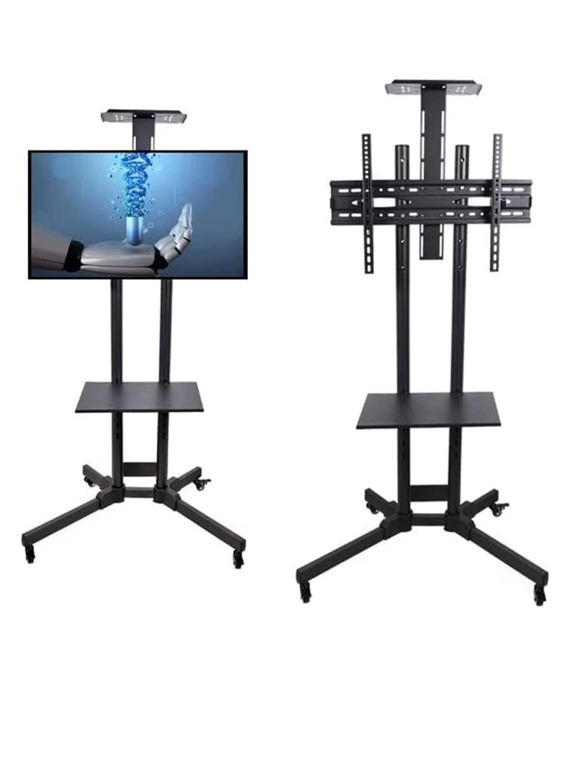 Mobile TV stand with wheels for 32 to 65 inch flat LCD, LED, and plasma screens in black. - Image 1