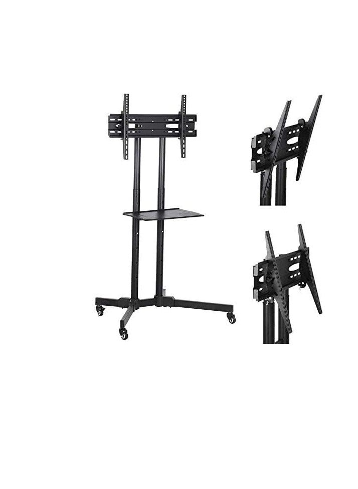 Mobile TV stand with wheels for 32 to 65 inch flat LCD, LED, and plasma screens in black. - Image 5