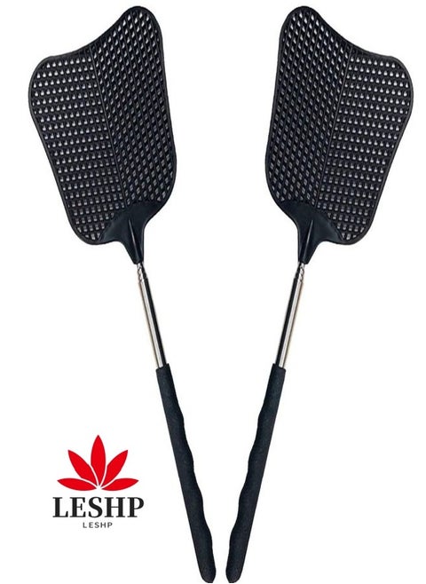 Foxany Telescopic Fly Swatters, Durable Plastic Fly Swatter Heavy Duty Set, Flyswatter with Stainless Steel Handle for Indoor/Outdoor/Classroom (2 Pack)