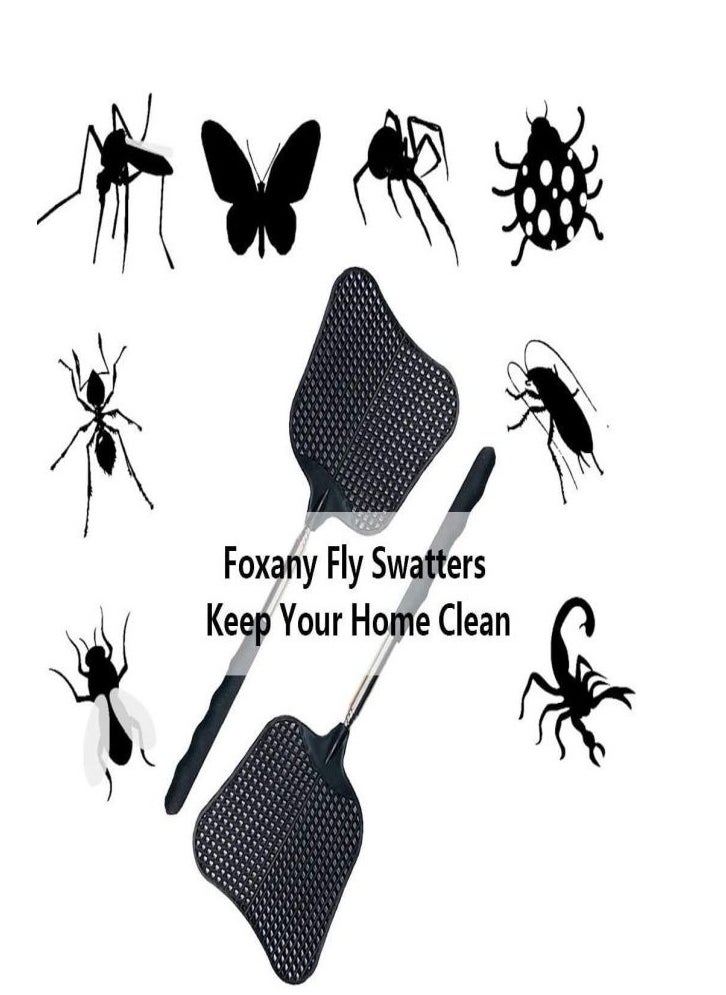 LESHP - Foxany Telescopic Fly Swatters, Durable Plastic Fly Swatter Heavy Duty Set, Flyswatter with Stainless Steel Handle for Indoor/Outdoor/Classroom (2 Pack) - Image 1