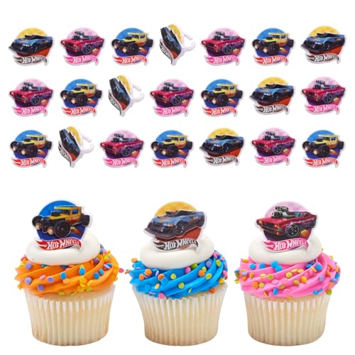 DecoPac Hot Wheels Rings 24 Epic Stunt Cupcake Toppers DecoPac Hot Wheels Cars Cake Decorations Multicolored Food Safe Ready To Use 24 Pack - Image 1