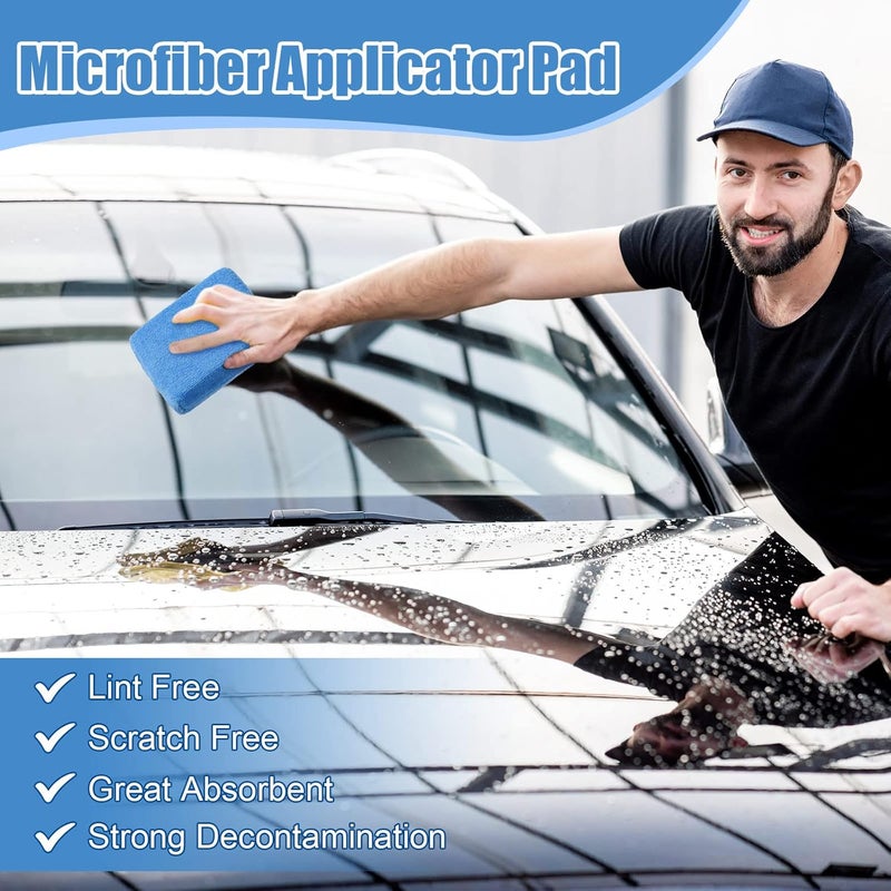 Riakrum 32 Pieces Microfiber Applicator Pads Detailing Car Wax Sponge for Car Ceramic Coating Applicator Tire Shine Cleaning Pad for Applying Wax Foam(Blue) - Image 3