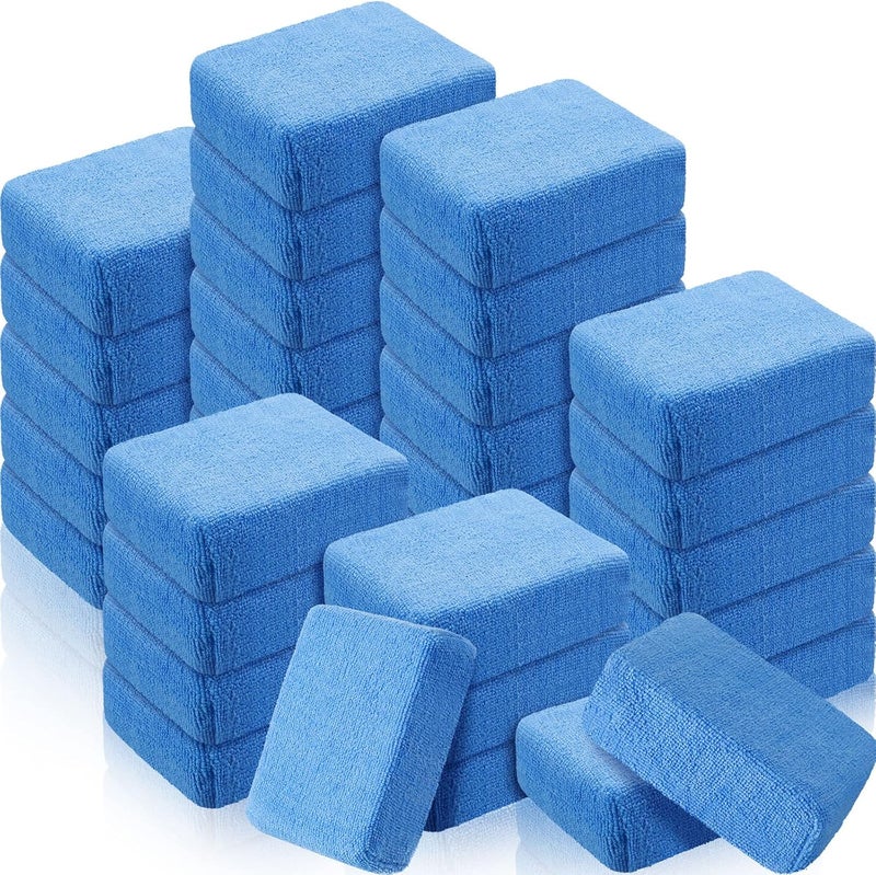 Riakrum 32 Pieces Microfiber Applicator Pads Detailing Car Wax Sponge for Car Ceramic Coating Applicator Tire Shine Cleaning Pad for Applying Wax Foam(Blue) - Image 1