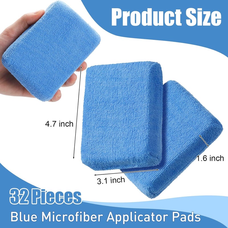 Riakrum 32 Pieces Microfiber Applicator Pads Detailing Car Wax Sponge for Car Ceramic Coating Applicator Tire Shine Cleaning Pad for Applying Wax Foam(Blue) - Image 2