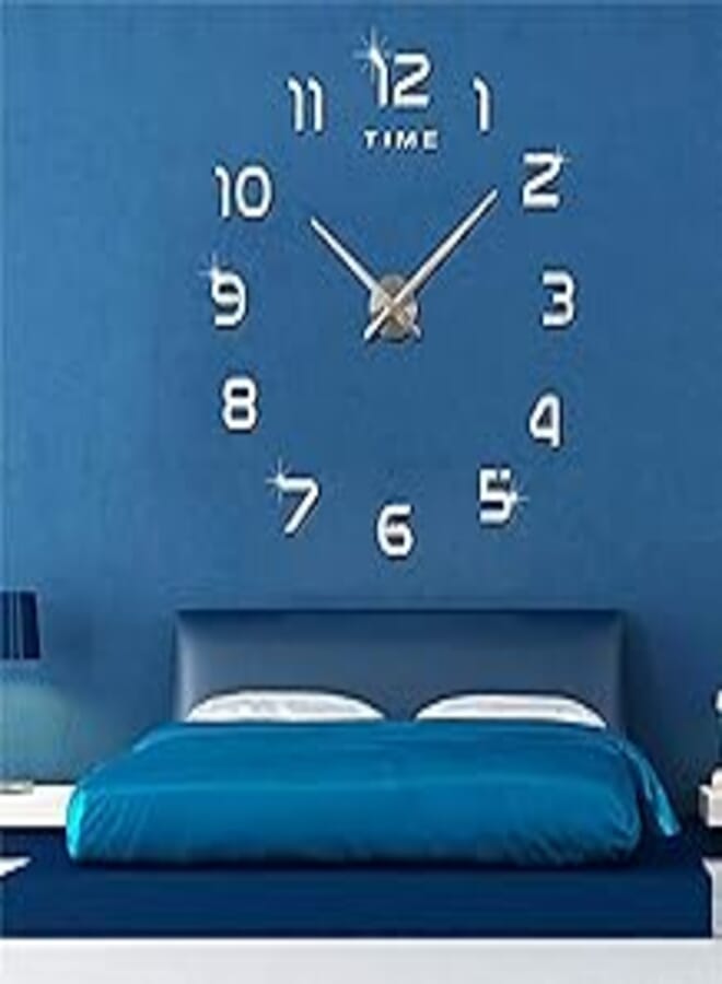 acrylic wall clock super large 3d wall sticker pure digital silver