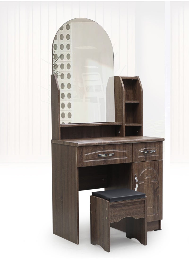 KARNAK Karnak Modern Wooden Dressing Table With U-Shaped Mirror Dressing Makeup Desk With Storage For Bedroom Furniture Color Oak  - Image 1