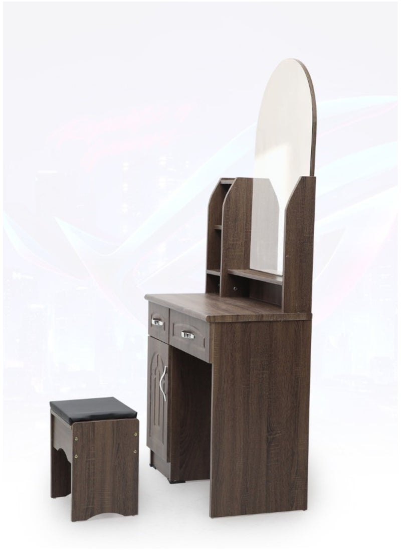 KARNAK Karnak Modern Wooden Dressing Table With U-Shaped Mirror Dressing Makeup Desk With Storage For Bedroom Furniture Color Oak  - Image 2
