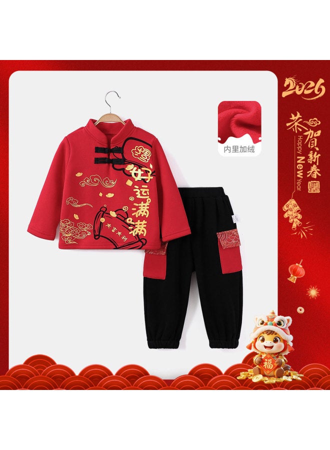 Children's Clothing Boys Winter Fleece Two-piece Set Tang Suit Festive New Year Outfit - Image 3