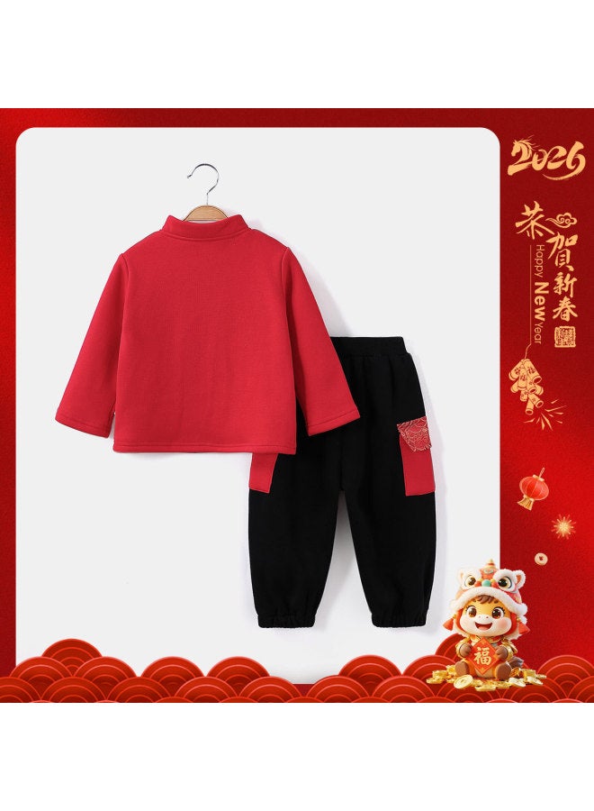Children's Clothing Boys Winter Fleece Two-piece Set Tang Suit Festive New Year Outfit - Image 4