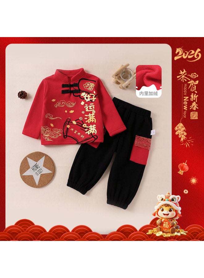 Children's Clothing Boys Winter Fleece Two-piece Set Tang Suit Festive New Year Outfit - Image 2