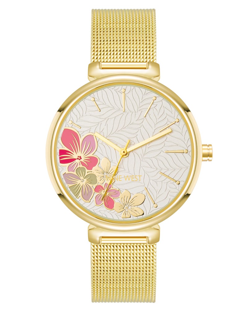 Nine West Women's Floral Dial Mesh Bracelet Watch - Image 1