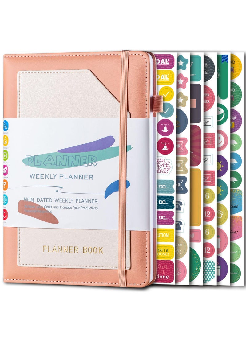 Generic Planner Book Planner Weekly Plan Book A5 Monthly Plan Notebook Including 6 Pcs Planned Stickers  - Image 1