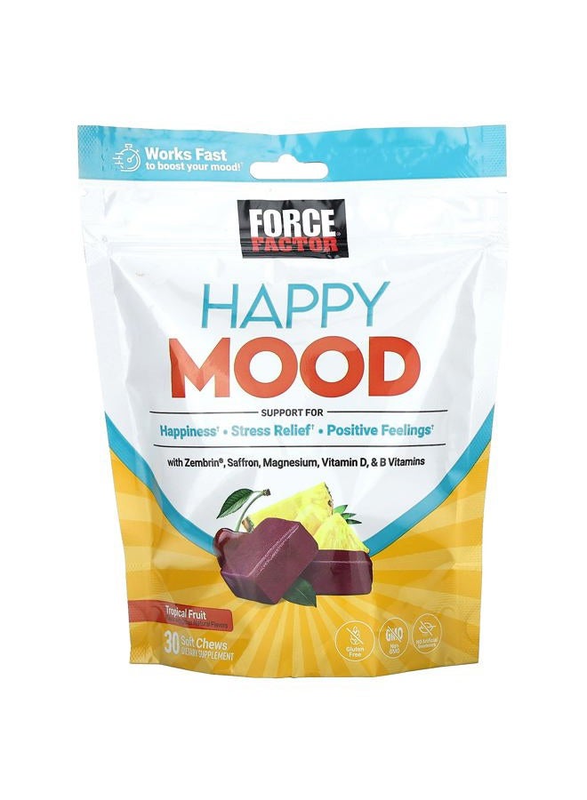 FORCE FACTOR Happy Mood, Mood Support and Mood Balance Supplement to Support Happiness, Positivity, and Stress, Made with Magnesium, Saffron, Zembrin, Non-GMO, Tropical Fruit Flavor, 30 Soft Chews - Image 4