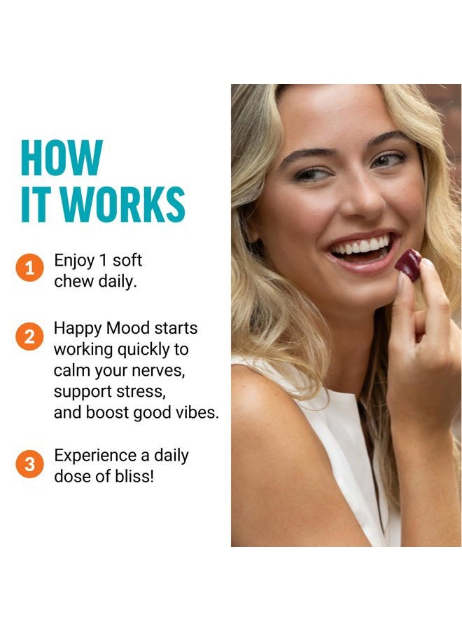FORCE FACTOR Happy Mood, Mood Support and Mood Balance Supplement to Support Happiness, Positivity, and Stress, Made with Magnesium, Saffron, Zembrin, Non-GMO, Tropical Fruit Flavor, 30 Soft Chews - Image 5