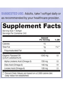NatureWise Flaxseed Oil, Organic Cold-Pressed 240 Softgels  - Image 2