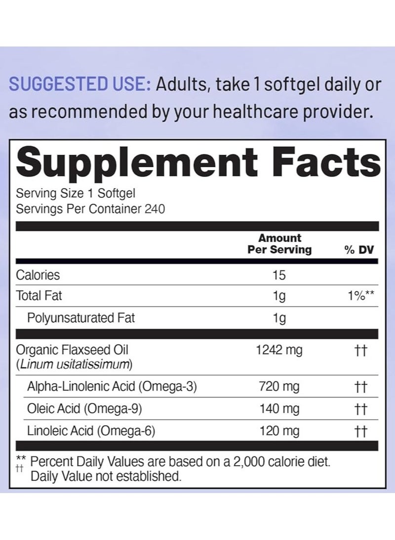 NatureWise Flaxseed Oil, Organic Cold-Pressed 240 Softgels - Image 2