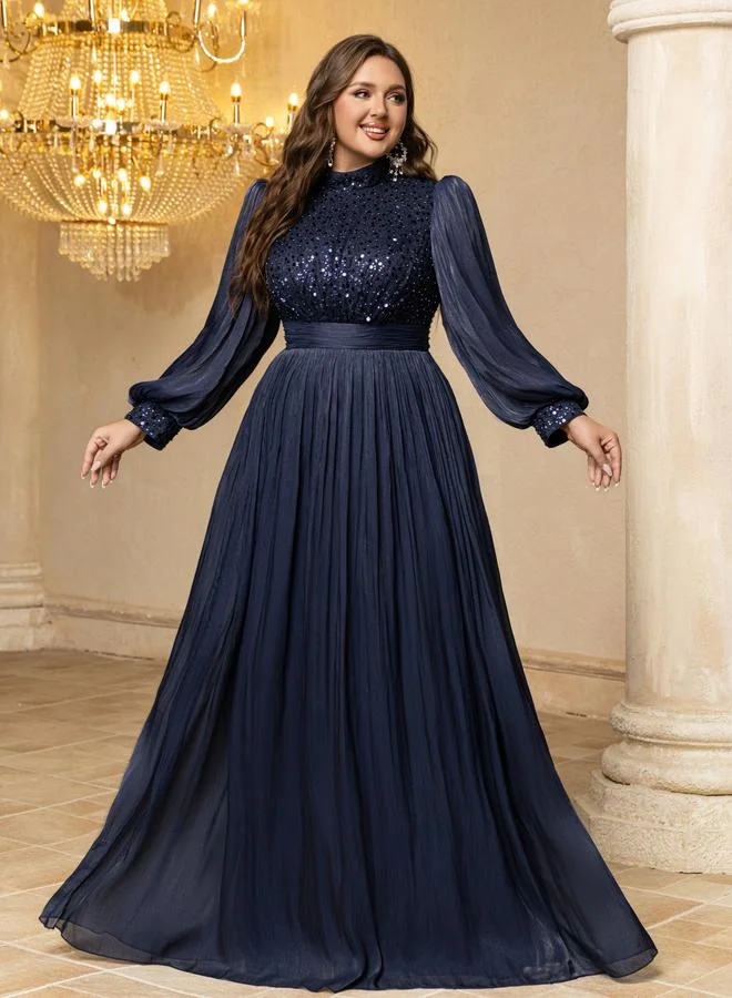Unithorse  Plus Size Navy Blue Sequin A-Line Maxi Dress for Women | Best Price UAE