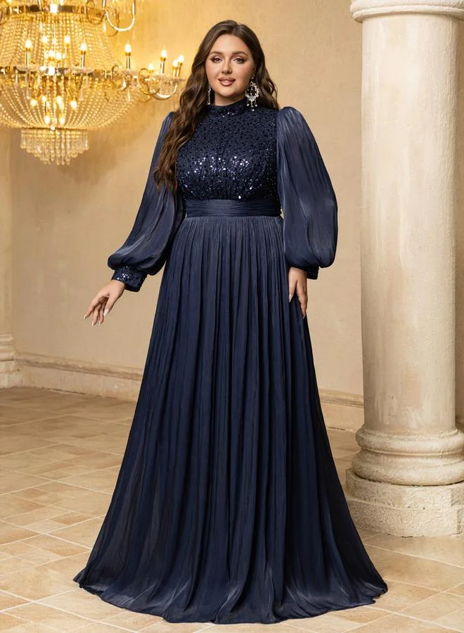 Unithorse  Plus Size Navy Blue Sequin A-Line Maxi Dress for Women | Best Price UAE