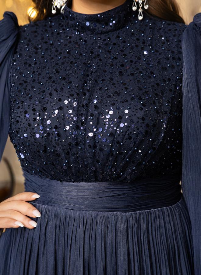 UNITHORSE Plus Size Navy Blue Sequin A-Line Maxi Dress - Image 2
