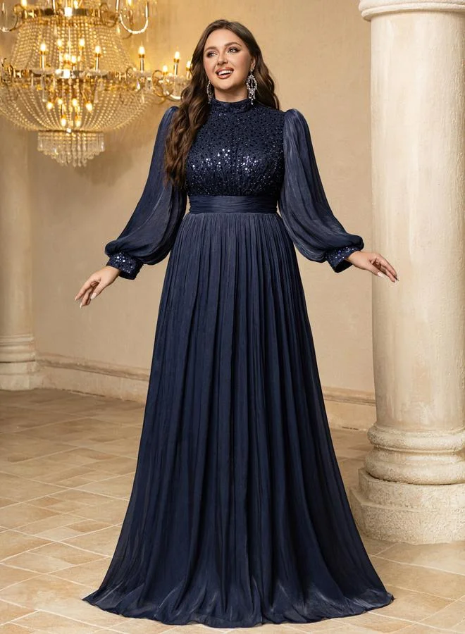 Unithorse  Plus Size Navy Blue Sequin A-Line Maxi Dress for Women | Best Price UAE
