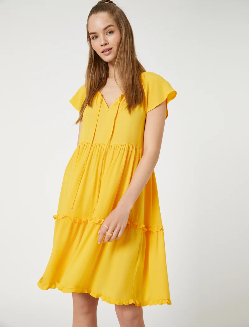 KOTON Square Neck Cut Out Detail Relax Fit Viscose Dress