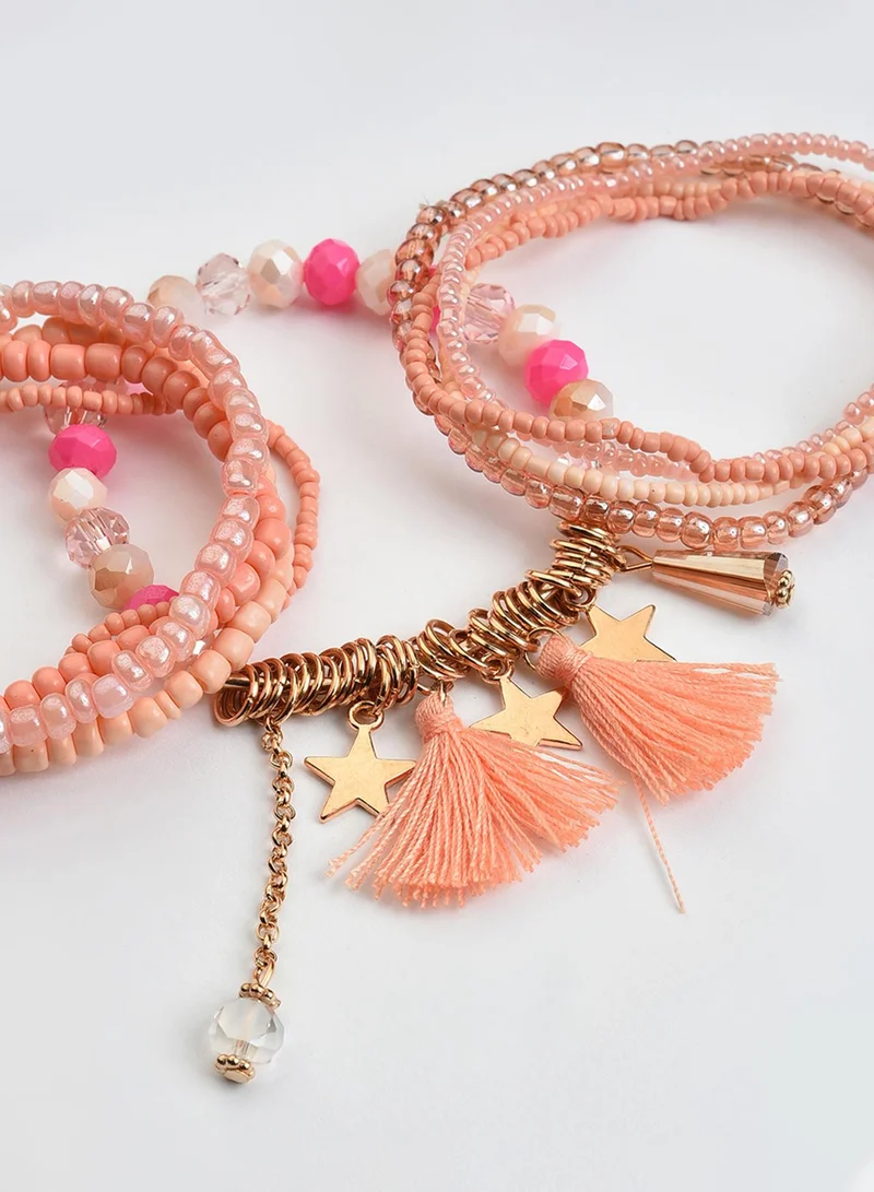 سوهي Peach-Coloured Beaded Artificial Bracelet Jewellery