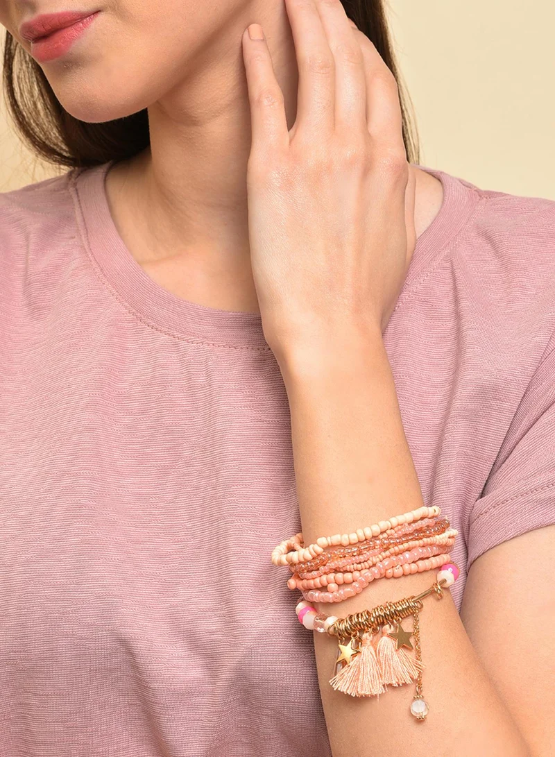 سوهي Peach-Coloured Beaded Artificial Bracelet Jewellery
