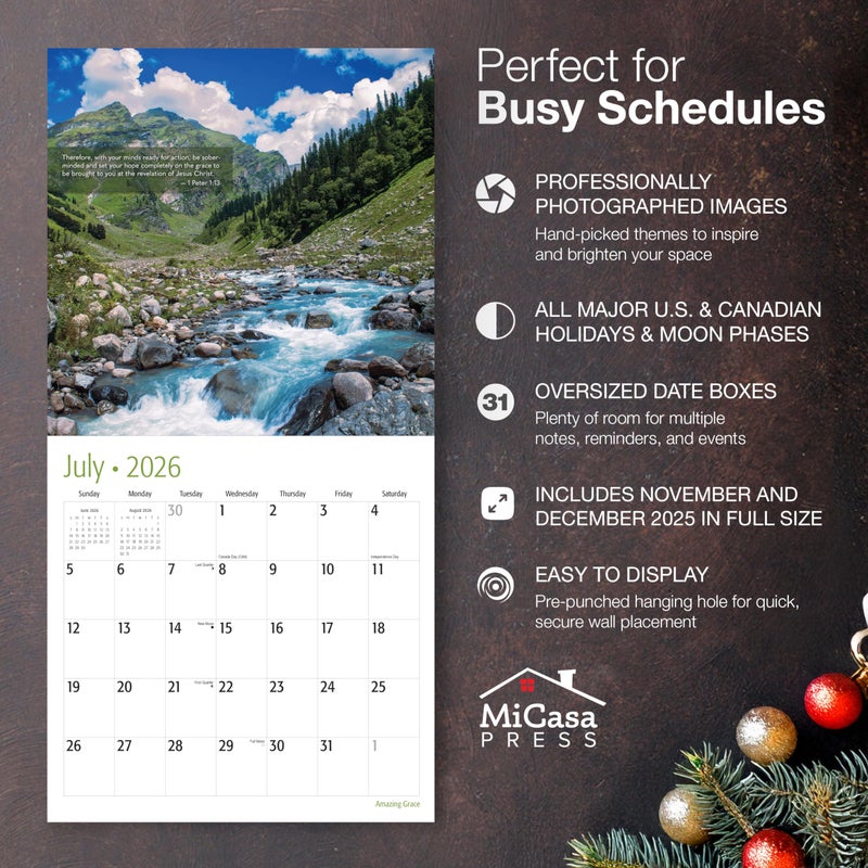 MICASA PRESS Christian Wall Calendar 2026 | Amazing Grace with Bible Verses | 12 Month | 12" x 24" Open | Thick & Sturdy Paper | Holiday Gift | Religious Scripture Christian Calendar 2026 - Image 2