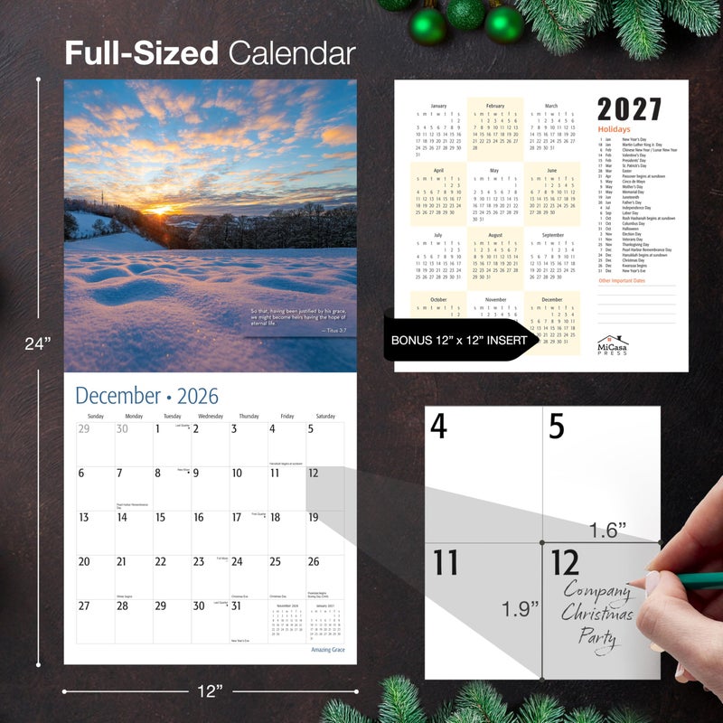 MICASA PRESS Christian Wall Calendar 2026 | Amazing Grace with Bible Verses | 12 Month | 12" x 24" Open | Thick & Sturdy Paper | Holiday Gift | Religious Scripture Christian Calendar 2026 - Image 5