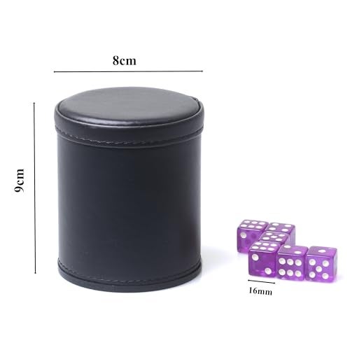 RERIVER PU Leather Dice Cup Set Purple Velvet Interior Dice Cup Shaker Quiet with 6 Purple Translucent Dice for Liars DiceFarkleYahtzee Games 1 Pack - Image 5