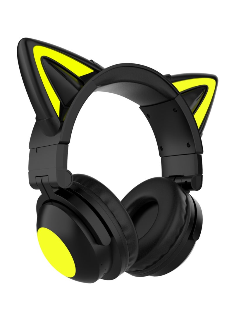 روك بو سماعات بلوتوث فوق الأذن اللطيفة من القط مع سماعة رأس سلكية لاسلكية خفيفة باردة مع ميكروفون للهاتف الخليوالمحمول 1 بلوتوث 5.3 فولت صوت عالي الدقة مناسب للألعاب والمعتاد - Image 1