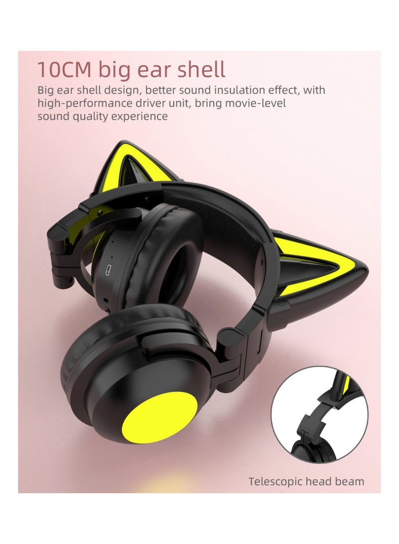 روك بو سماعات بلوتوث فوق الأذن اللطيفة من القط مع سماعة رأس سلكية لاسلكية خفيفة باردة مع ميكروفون للهاتف الخليوالمحمول 1 بلوتوث 5.3 فولت صوت عالي الدقة مناسب للألعاب والمعتاد - Image 4