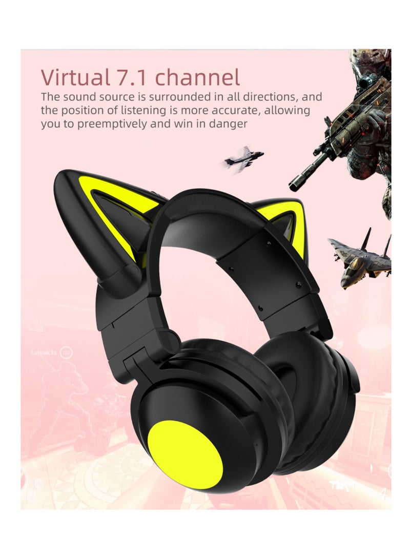 روك بو سماعات بلوتوث فوق الأذن اللطيفة من القط مع سماعة رأس سلكية لاسلكية خفيفة باردة مع ميكروفون للهاتف الخليوالمحمول 1 بلوتوث 5.3 فولت صوت عالي الدقة مناسب للألعاب والمعتاد - Image 3