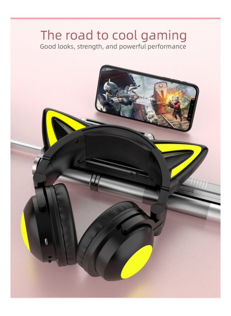 روك بو سماعات بلوتوث فوق الأذن اللطيفة من القط مع سماعة رأس سلكية لاسلكية خفيفة باردة مع ميكروفون للهاتف الخليوالمحمول 1 بلوتوث 5.3 فولت صوت عالي الدقة مناسب للألعاب والمعتاد - Image 2