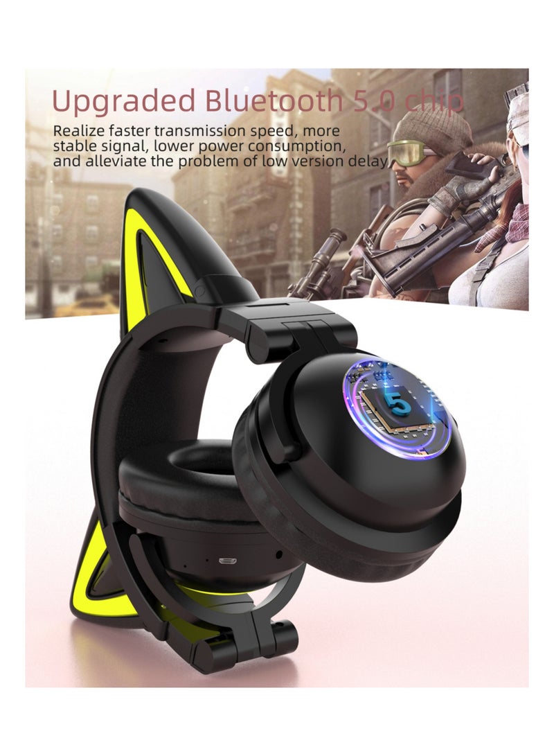 روك بو سماعات بلوتوث فوق الأذن اللطيفة من القط مع سماعة رأس سلكية لاسلكية خفيفة باردة مع ميكروفون للهاتف الخليوالمحمول 1 بلوتوث 5.3 فولت صوت عالي الدقة مناسب للألعاب والمعتاد - Image 5